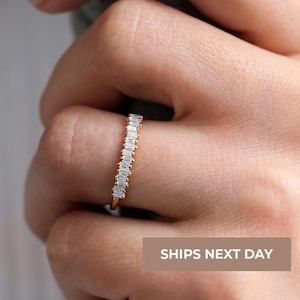 Baguette Ring / 14k Gold Stackable Baguette Diamond Women's Wedding Ring / Half Eternity Diamond Ring / Fine Jewelry / Ferkos Fine Jewelry