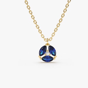 Blue Sapphire Necklace / Genuine Sapphire Necklace in 14k Gold / Unique Sapphire and Diamond Pendant / September Birthstone / Push Present