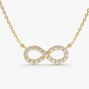 Diamond Infinity Necklace in 14K Gold / Infinity Charm / Infinity Symbol Round Cut Micro Pave Diamond Dainty Necklace
