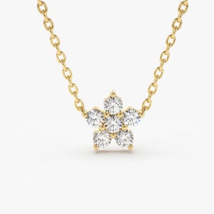 14k Flower Diamond Necklace / 14k Gold Necklace / Diamond Cluster Necklace / Unique Necklace / Birthday Gift Ideas / Solitaire Necklace
