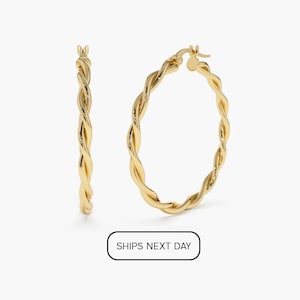 Goldum NYC 14K Yellow Gold Large Plain Hoop Earrings – 3mm X 45mm, 3.7 Grams, Snap Closure