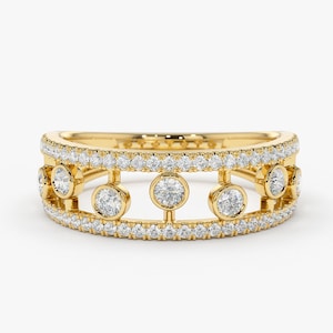 14k Double Row Micro Pave ring With Bezel Setting Floating Diamonds by Ferkos Fine Jewelry / Anniversary Ring