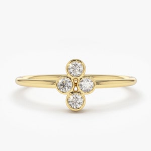 14k Gold Bezel Setting Diamond Ring / Dainty Diamond Ring / Thin Diamond Ring / Gold Diamond Ring / Four Stone Ring  / Simple Diamond Ring