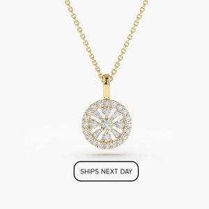 Baguette Diamond / Baguette and Round Diamond Charm Necklace in 14k Gold /Anniversary Gift , Last Minute Gift image 1