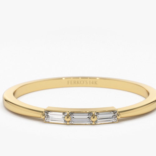 Baguette Diamond Ring / Minimalist Ring 14k Solid Gold / | Etsy