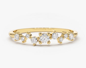 Multi stone Diamond Ring / 14k Gold Diamond Cluster Ring / Gold Ring / Promise Ring / Rose Gold Wedding Band/ Stacking Ring /Birthday Gift