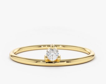 14k Gold Single Solitaire Diamond Ring / Stacking Solitaire Diamond Ring / Diamond Promise Ring / Gift for Her / Diamond Birthday Gift