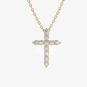 Diamond Cross Necklace /  14k Gold Diamond Cross Necklace / Diamond Cross Pendant /  14k White Gold Diamond Necklace / Communion Gift