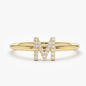 14k Gold Diamond Initial Ring / Diamond Initial Ring / Personalized Diamond Ring / Dainty Diamond Ring