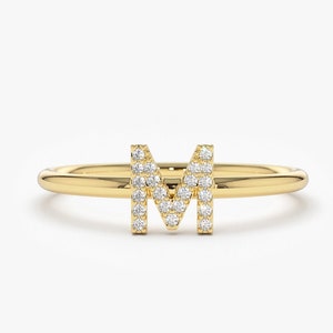 14k Gold Diamond Initial Ring / Diamond Initial Ring / Personalized Diamond Ring / Dainty Diamond Ring