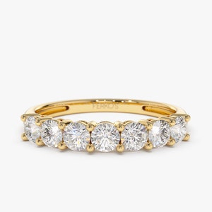 Diamond Wedding Ring / 14k Gold 7 Stone Basket Setting Shared Prong 0.70ctw Women's Anniversary Ring / Bridal Jewelry by Ferkos Fine Jewelry