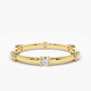 Stackable Diamond Ring / Full Eternity Diamond Women&#39;s Wedding Ring in 14k Gold / Round Diamond Ring  / Stacking Ring / Diamond Gift Ideas