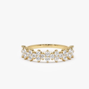 14k Gold Cluster Diamond Wedding Band / Half Eternity Multi Stone Diamond Ring / Statement Diamond Ring / Stacking Ring / Bridal Jewelry