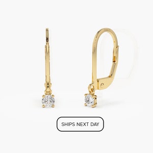 Diamond Earrings / 14k Solid Gold Lever Back Prong Setting Diamond Earrings / Wedding Earrings / Vintage Earrings / Dangle Bridal Earrings