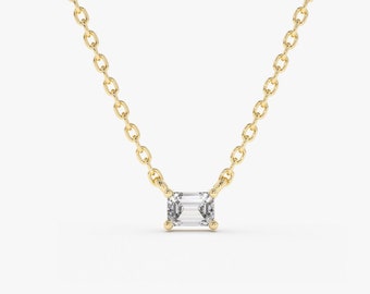 Solitaire Diamond Necklace / Emerald Cut Diamond 0.23ctw in 14k Gold / Minimalist Necklace / Layering Necklace Ferkos Fine Jewelry, Mom Gift