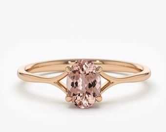 14k Gold Morganite Ring / Natural Morganite Promise Ring / Classic Dainty Genuine Morganite Gemstone Ring by Ferkos Fine Jewelry