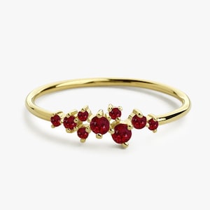 Dainty Ruby Ring / 14k Gold Ruby Cluster Ring / Genuine Ruby Ring / Natural Ruby Jewelry / July Birthstone Ring