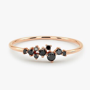 Black Diamonds / Cluster Ring in 14k Gold / Black Diamond Cluster Ring / Unique Black Diamond Stackable Ring / Labor Day Sale