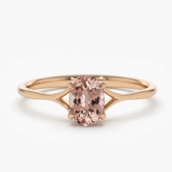 14k Gold Morganite Ring / Natural Morganite Promise Ring / Classic Dainty Genuine Morganite Gemstone Ring by Ferkos Fine Jewelry