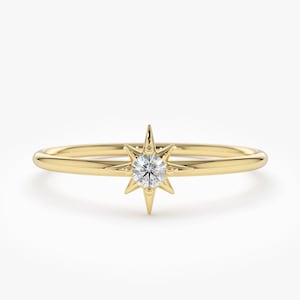 14K Gold Diamond Ring / North Star Stacking Ring / Astrology Ring / Star And Moon / Dainty Minimal Ring / Celestial Jewelry, Graduation Gift