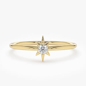 14K Gold Diamond Ring / North Star Stacking Ring / Astrology Ring / Star And Moon / Dainty Minimal Ring / Celestial Jewelry, Mom Gift