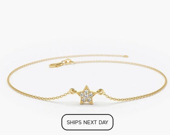 Diamond Bracelet / Star Charm Bracelet / Tiny Star Diamond Choker / 14k Gold Bracelet / Dainty Bracelet / Genuine diamond Bracelet