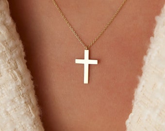 Cross Necklace / 14k Gold Cross Necklace / Cross Charm / Religious Necklace Gift / Simple Cross / Communion Cross / Confirmation Cross