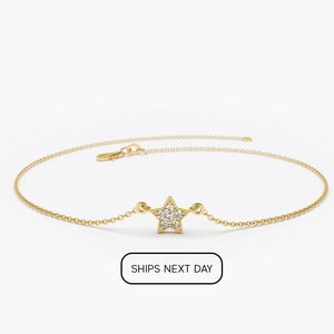 Diamond Bracelet / Star Charm Bracelet / Tiny Star Diamond Choker / 14k Gold Bracelet / Dainty Bracelet / Genuine diamond Bracelet