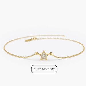 Diamond Bracelet / Star Charm Bracelet / Tiny Star Diamond Choker / 14k Gold Bracelet / Dainty Bracelet / Genuine diamond Bracelet