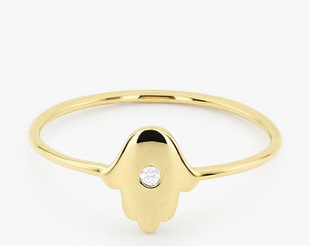 Hamsa Ring / Diamond Hamsa Ring in 14k Gold / Rose Gold Ring, Mothers Day Gift, Mom Gift