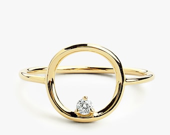 Open Circle Diamond Ring in 14k Gold / Unique Diamond Ring / Special Gift