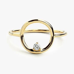 Open Circle Diamond Ring in 14k Gold / Unique Diamond Ring / Special Gift / Stocking Stuffers, Holiday Gift Idea