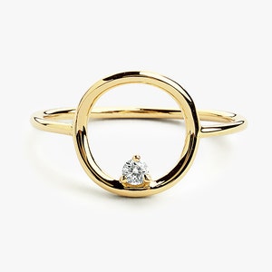 Open Circle Diamond Ring in 14k Gold / Unique Diamond Ring / Special Gift