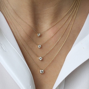 Solitaire Necklace 0.50ctw / 14k Gold Bezel Setting Diamond Solitaire Necklace / Bezel Set Genuine Diamond  by Ferko&#39;s Fine Jewelry