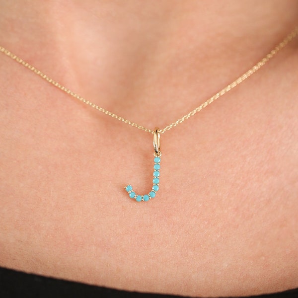 Turquoise Jewelry / Turquoise Necklace / Turquoise Initial Necklace in 14k Gold / Personalized Jewelry / Name Necklace / Letter Necklace