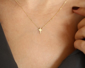 Starburst Necklace Gold/ Starburst Necklace/ 14K Gold North Star Pendant Necklace/ Minimalist Tiny Gold Starburst Necklace/ Graduation Gift