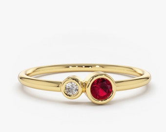 Genuine Natural Ruby Ring /14K Gold Ruby and Diamond Birthstone Ring / Ruby Jewelry/ Gift for Her / July Birthstone Ring / July birthday