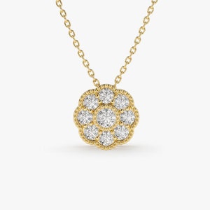 Diamond Necklace / 14k Gold Floral Diamond Pendant / Floral Cluster Diamond Necklace  / Minimalist Diamond Flower / Cluster Diamond Necklace