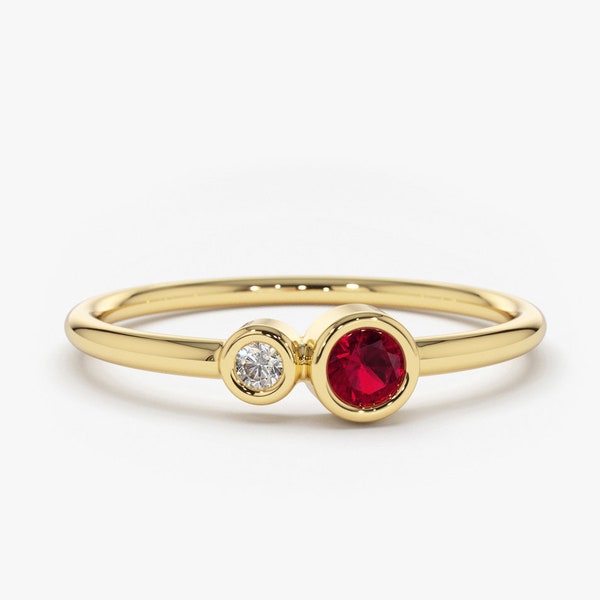 Genuine Natural Ruby Ring /14K Gold Ruby and Diamond Birthstone Ring / Ruby Jewelry/ Gift for Her / July Birthstone Ring / July birthday