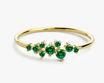 Dainty Emerald Ring / Emerald Cluster Ring / 14k Gold Emerald Ring / Genuine Emerald Ring / Natural Emerald Jewelry