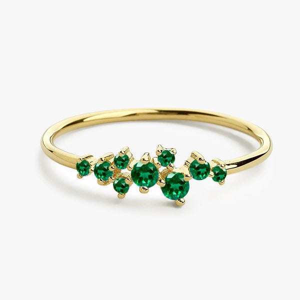 Dainty Emerald Ring / Emerald Cluster Ring / 14k Gold Emerald Ring / Genuine Emerald Ring / Natural Emerald Jewelry