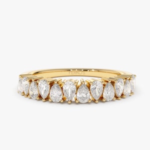 Pear Shape Half Eternity Diamond Band 14k Solid Gold / Stackable Ring/ Diamond Anniversary Band / Diamond Wedding Ring Ferkos Fine Jewelry