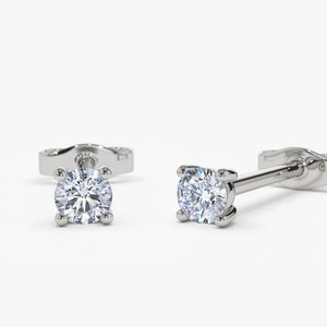 Solid 14k White Gold Stud Earrings / White Gold Prong Diamond Earrings / Round Solitaire Stud Earrings by Ferko&#39;s Fine Jewelry