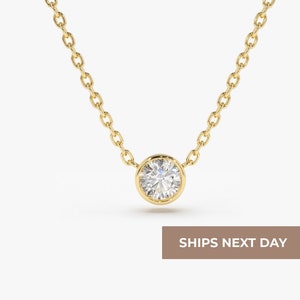 0.12Ctw Diamond Solitaire Necklace in 14k Gold  / Bezel Set Diamond Solitaire Necklace