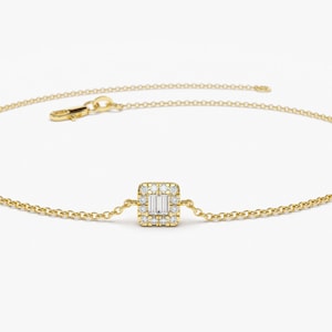 Diamond Bracelet / 14K Gold Tiny Baguette and Round Diamond Station Bracelet / Minimalist Layering Bracelet / Last Minute Gift for Mom