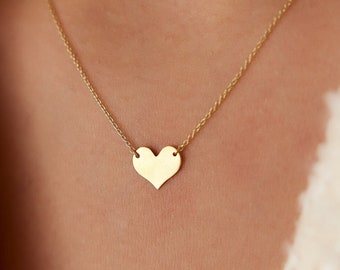 14k Gold Heart Necklace/ Heart Necklace/ Gold Necklaces/ Love Necklace/ Minimalist Heart Necklace/ Dainty heart Necklace/ Gift for Mom