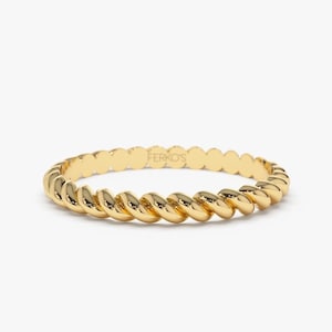 14K Solid Gold Twist Rope Ring / 2 MM Gold Braided Ring / Twisted Rope Gold Wedding Band / Dainty Stacking Twist Ring by Ferkos Fine Jewelry