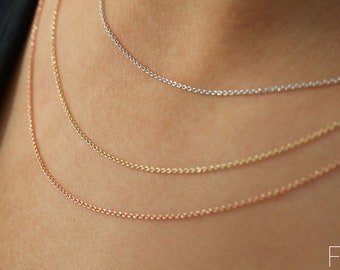 Gold Chain / 14k Solid Cable Chain / 0.85MM Dainty Cable Chain with Lobster Lock / Cable Chain Necklace / Charm Necklace / Layering Chain