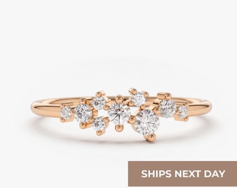 Rose Gold Diamond Ring / Diamond Cluster Ring in Rose Gold / Dainty Diamond Ring / Black Friday Sale