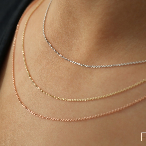 Gold Chain / 14k Solid Cable Chain / 0.85MM Dainty Cable Chain with Lobster Lock / Cable Chain Necklace / Charm Necklace / Layering Chain